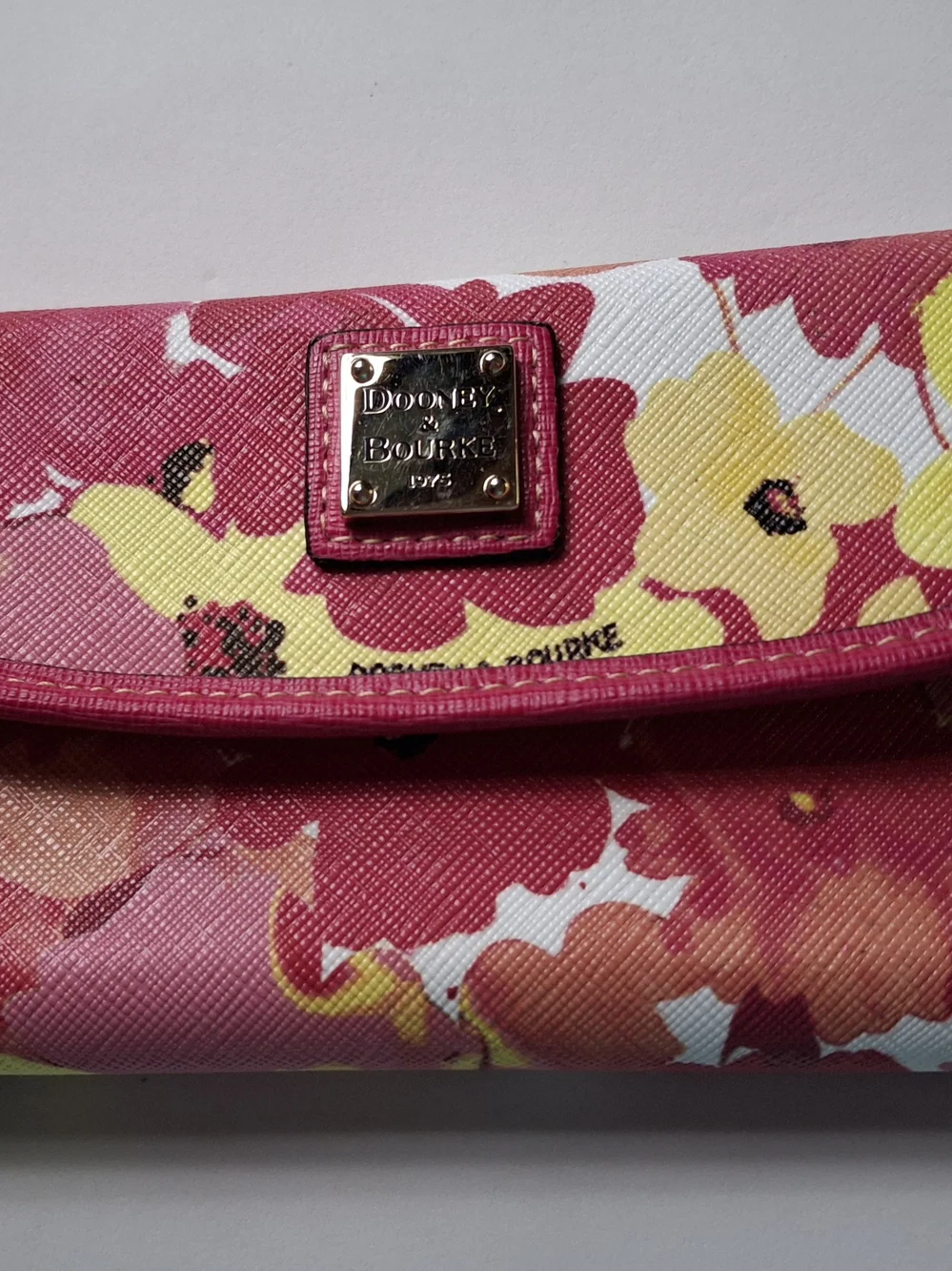 Dooney & Bourke Pink Floral Print Wallet with Yellow Accents